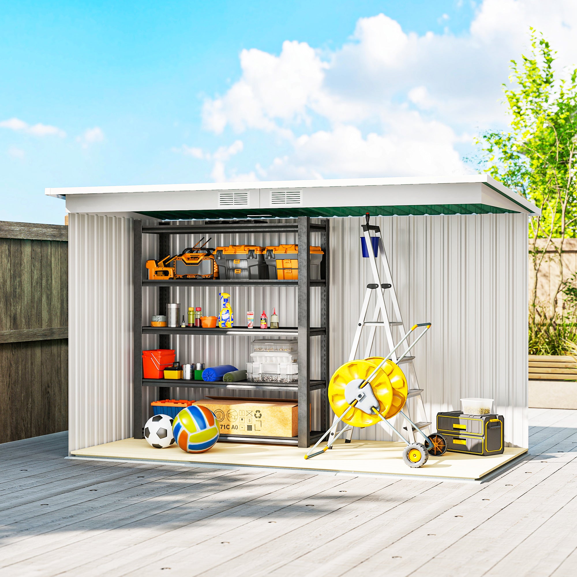 Galvanised Steel Outdoor Garden Storage Shed 9ft x 4ft - Velmora