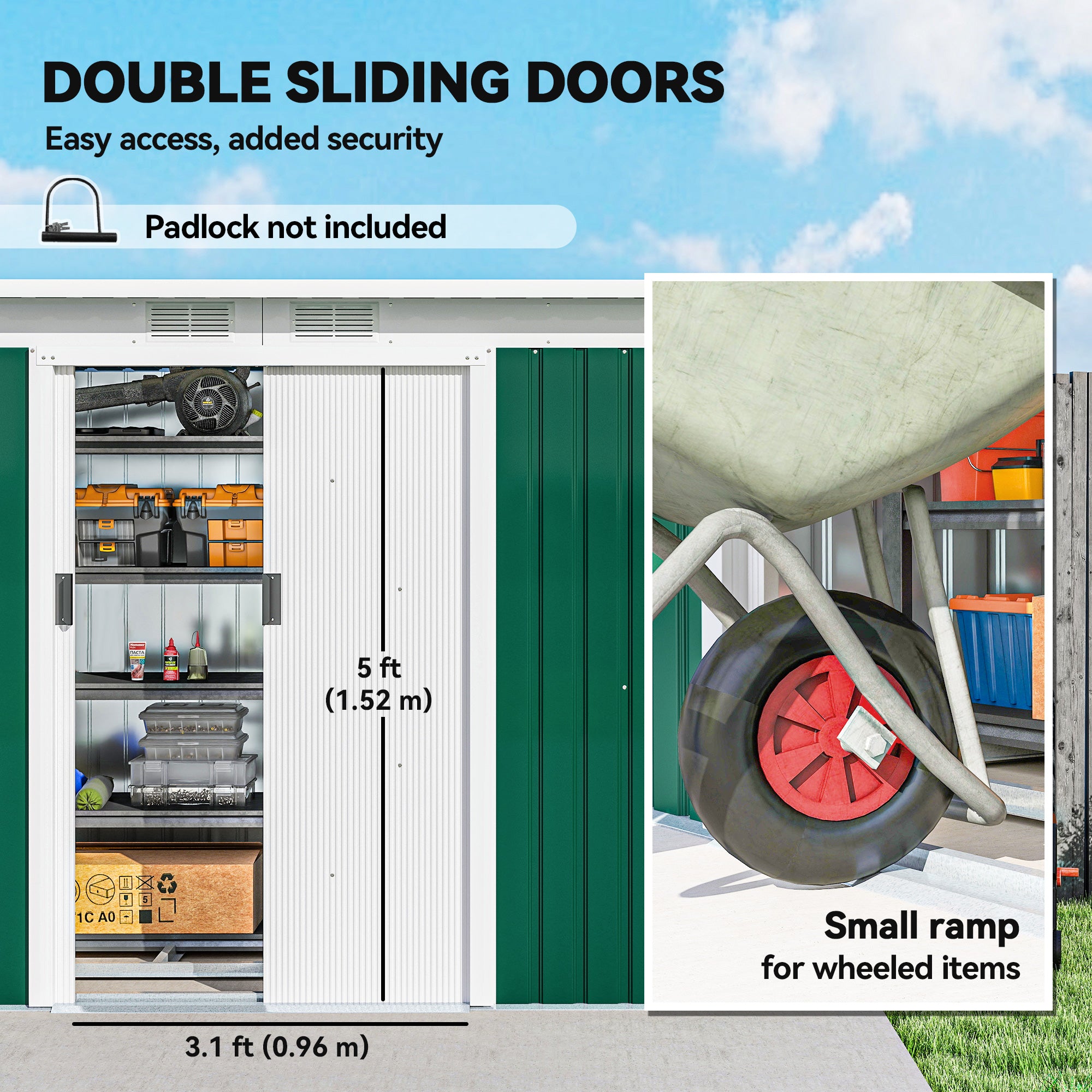 Galvanised Steel Outdoor Garden Storage Shed 9ft x 4ft - Velmora