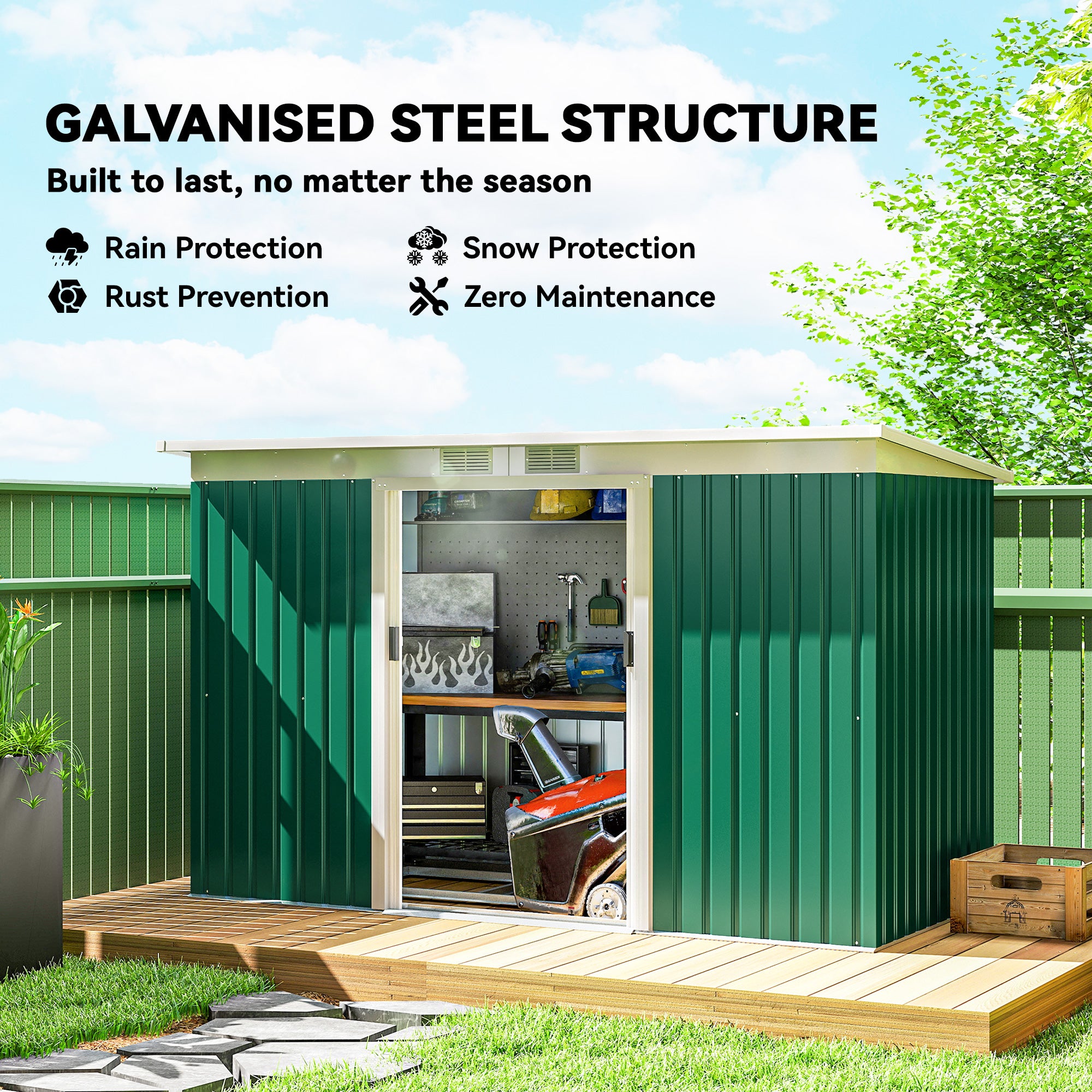 Galvanised Steel Outdoor Garden Storage Shed 9ft x 4ft - Velmora