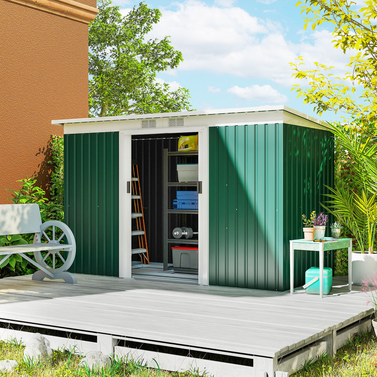 Galvanised Steel Outdoor Garden Storage Shed 9ft x 4ft - Velmora