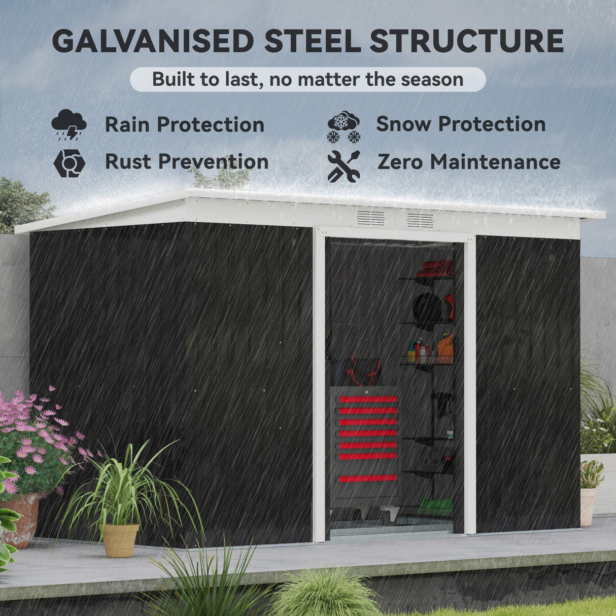 Galvanised Steel Outdoor Garden Storage Shed 9ft x 4ft - Velmora
