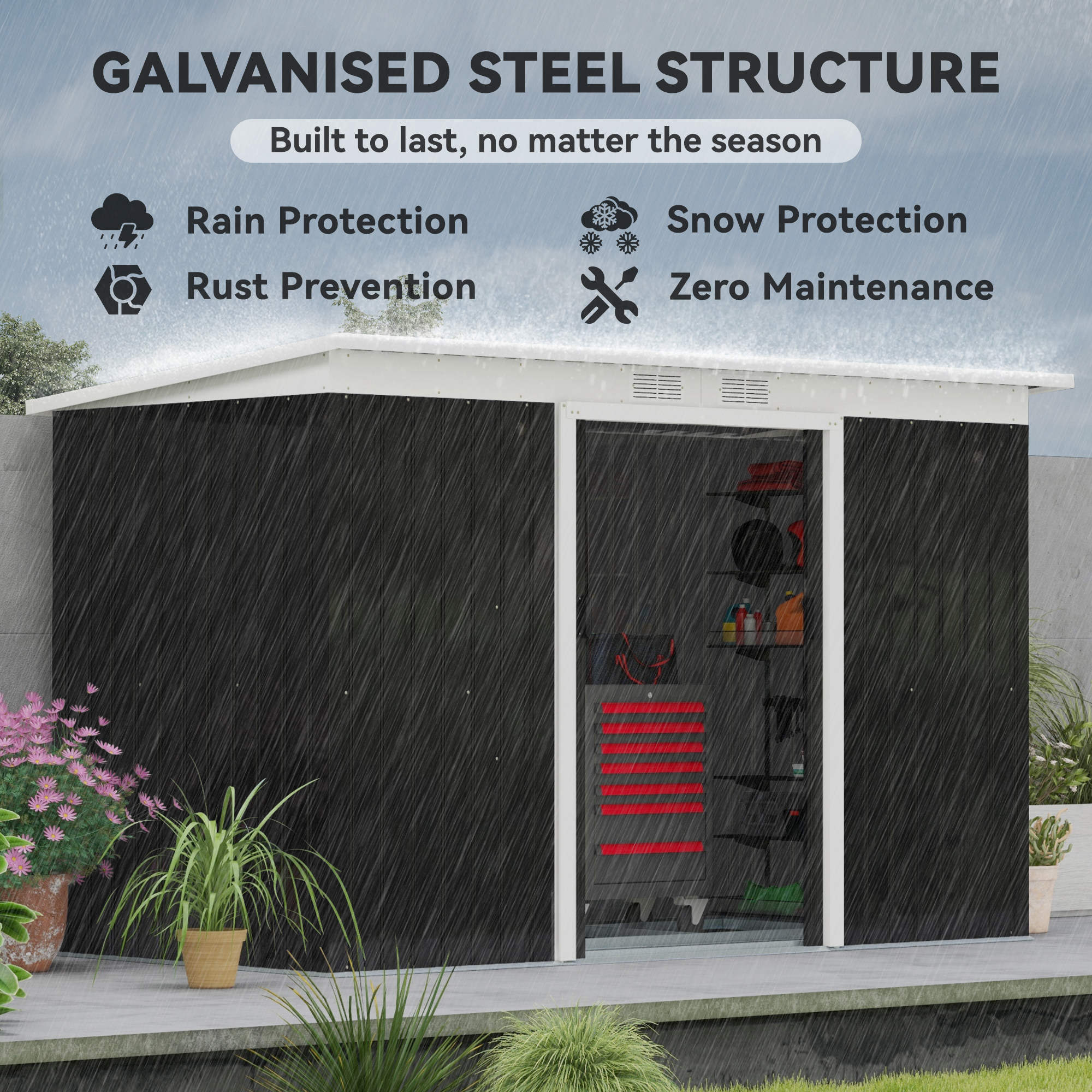 Galvanised Steel Outdoor Garden Storage Shed 9ft x 4ft - Velmora