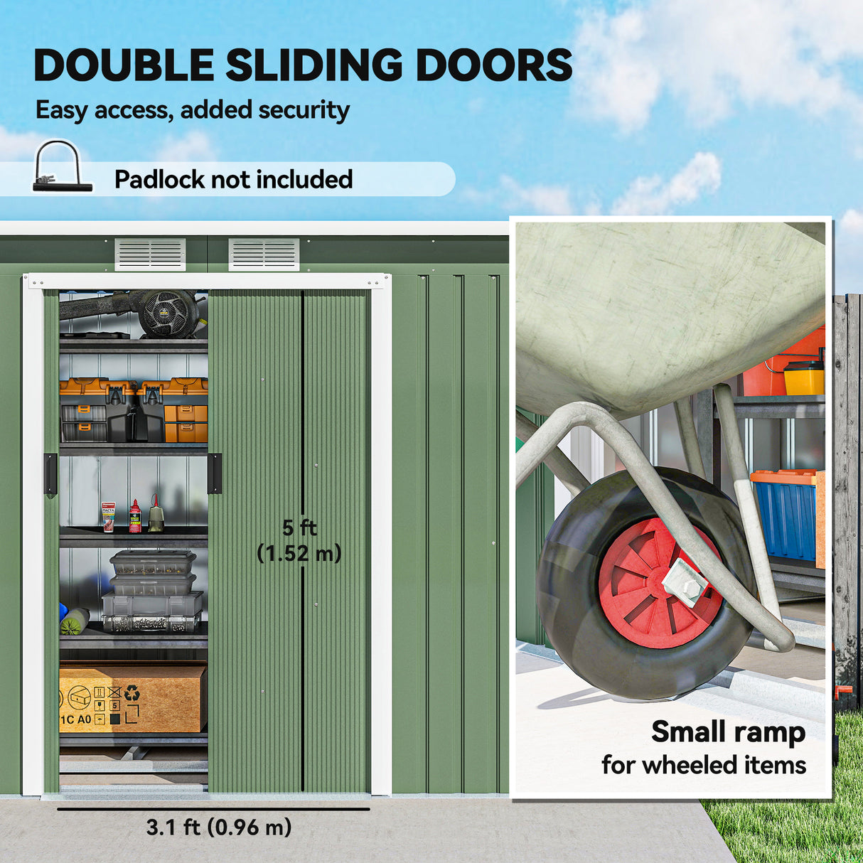Galvanised Steel Outdoor Garden Storage Shed 9ft x 4ft - Velmora