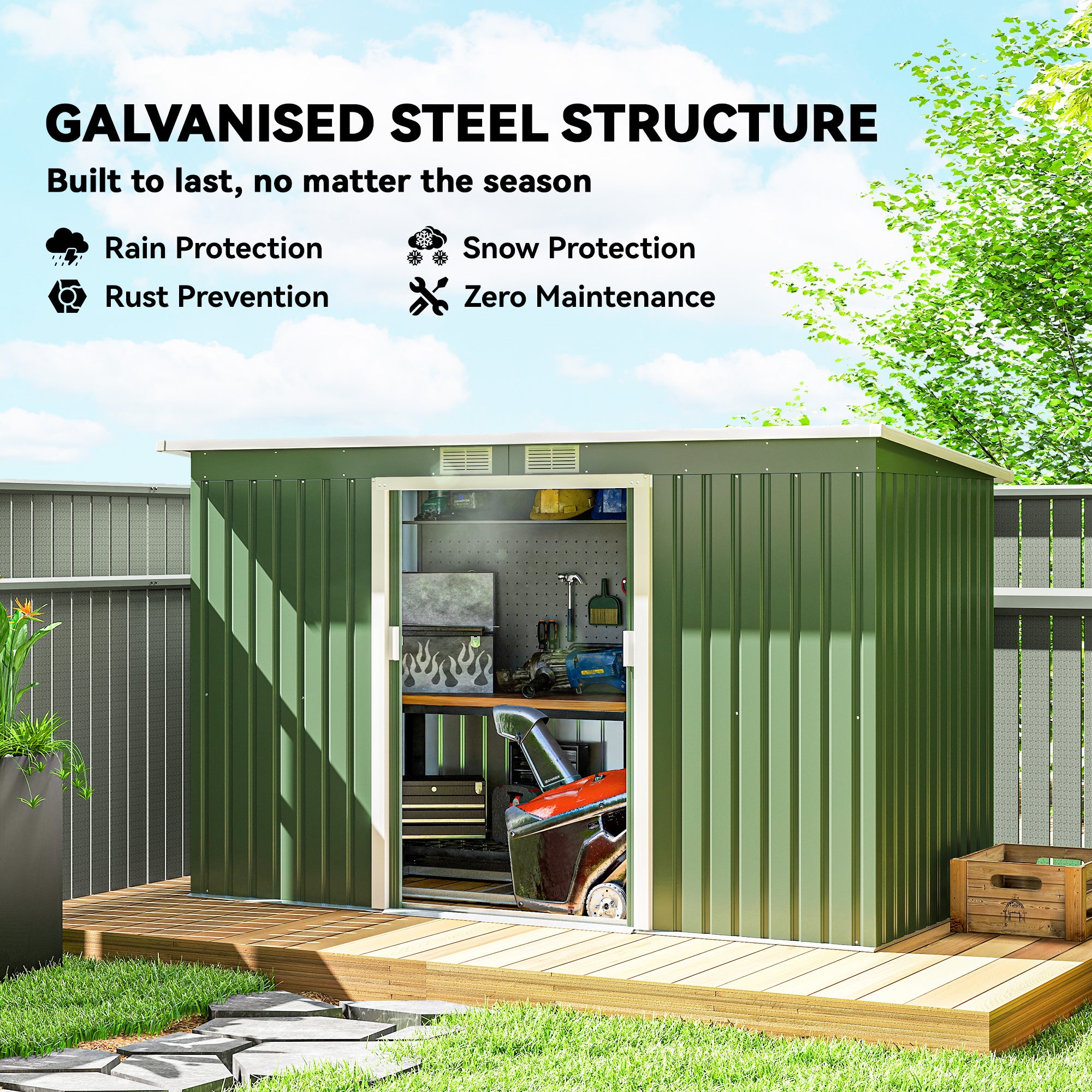 Galvanised Steel Outdoor Garden Storage Shed 9ft x 4ft - Velmora