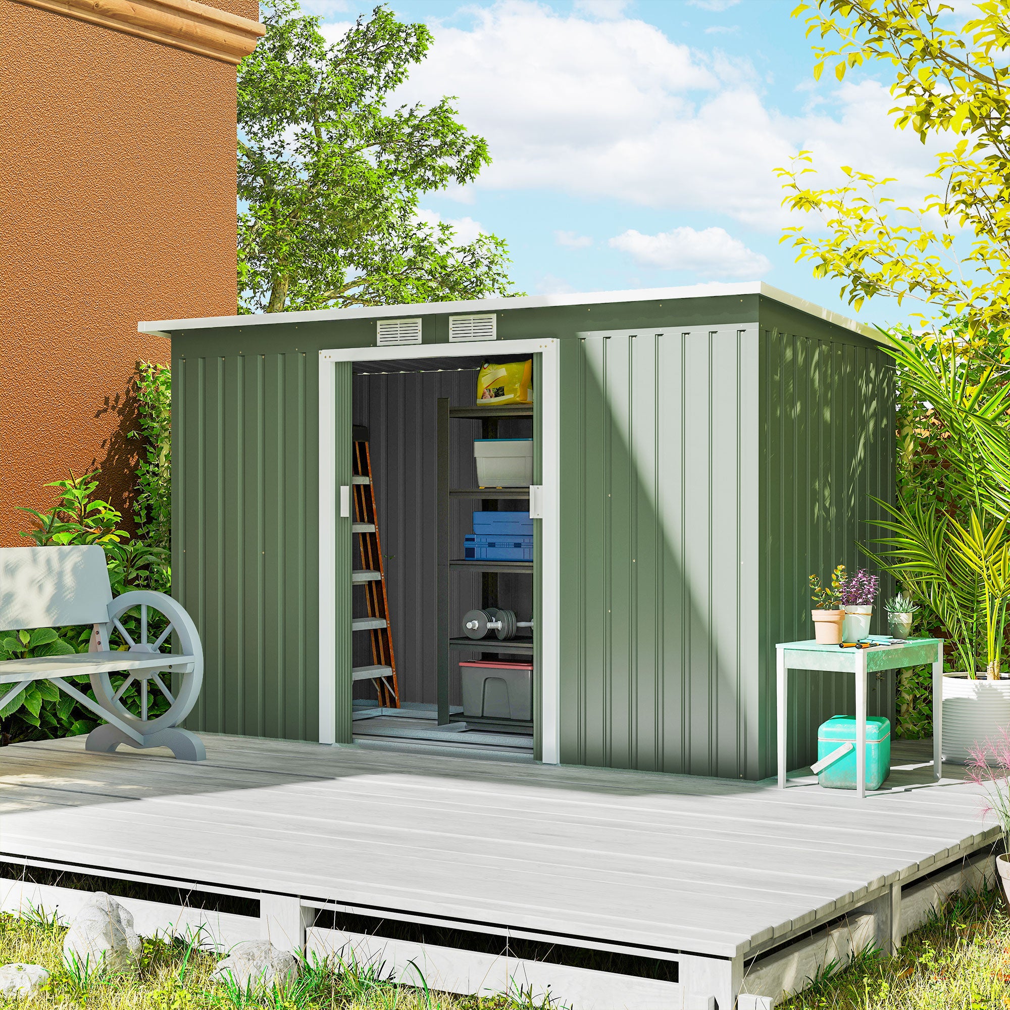 Galvanised Steel Outdoor Garden Storage Shed 9ft x 4ft - Velmora