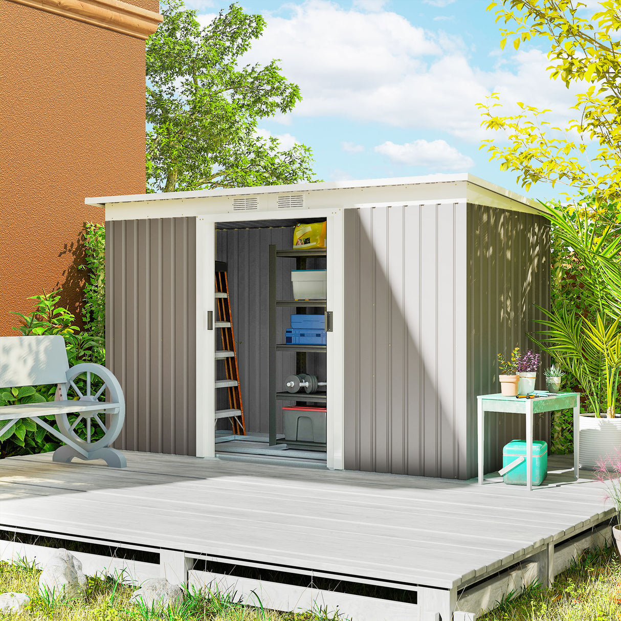 Galvanised Steel Outdoor Garden Storage Shed 9ft x 4ft - Velmora