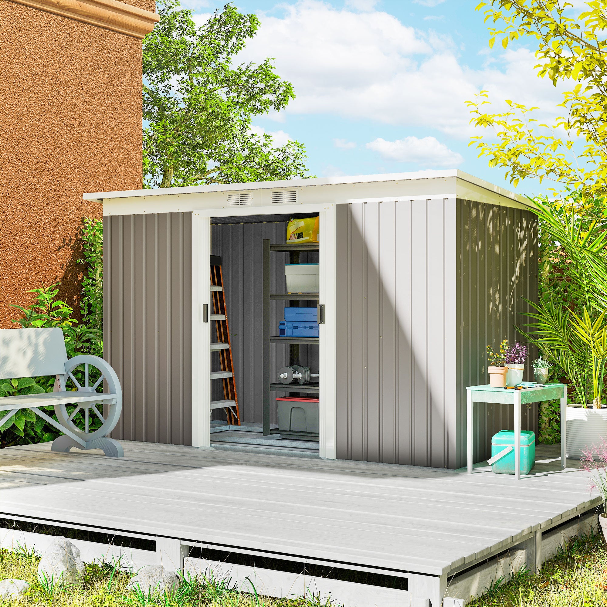 Galvanised Steel Outdoor Garden Storage Shed 9ft x 4ft - Velmora
