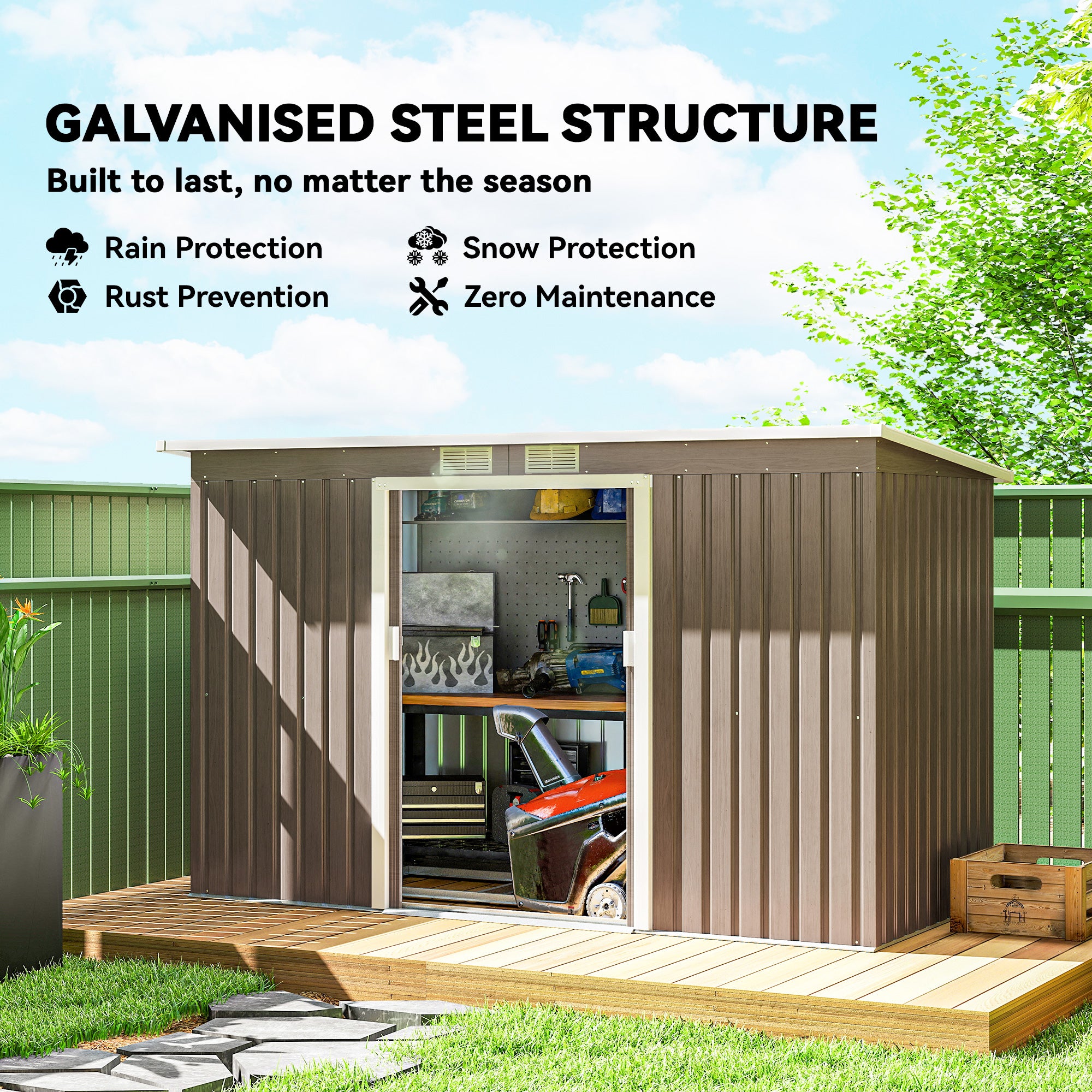 Galvanised Steel Outdoor Garden Storage Shed 9ft x 4ft - Velmora