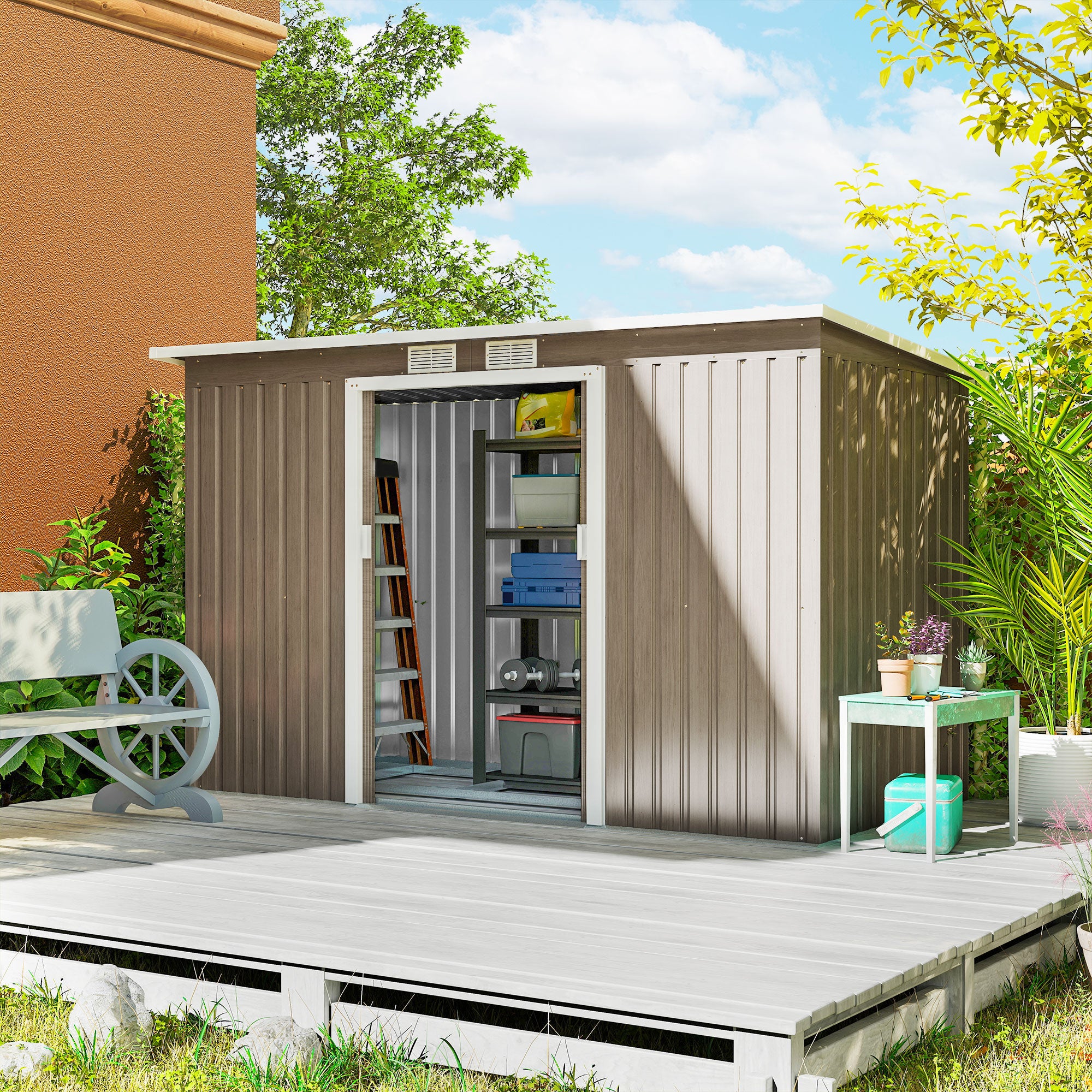 Galvanised Steel Outdoor Garden Storage Shed 9ft x 4ft - Velmora