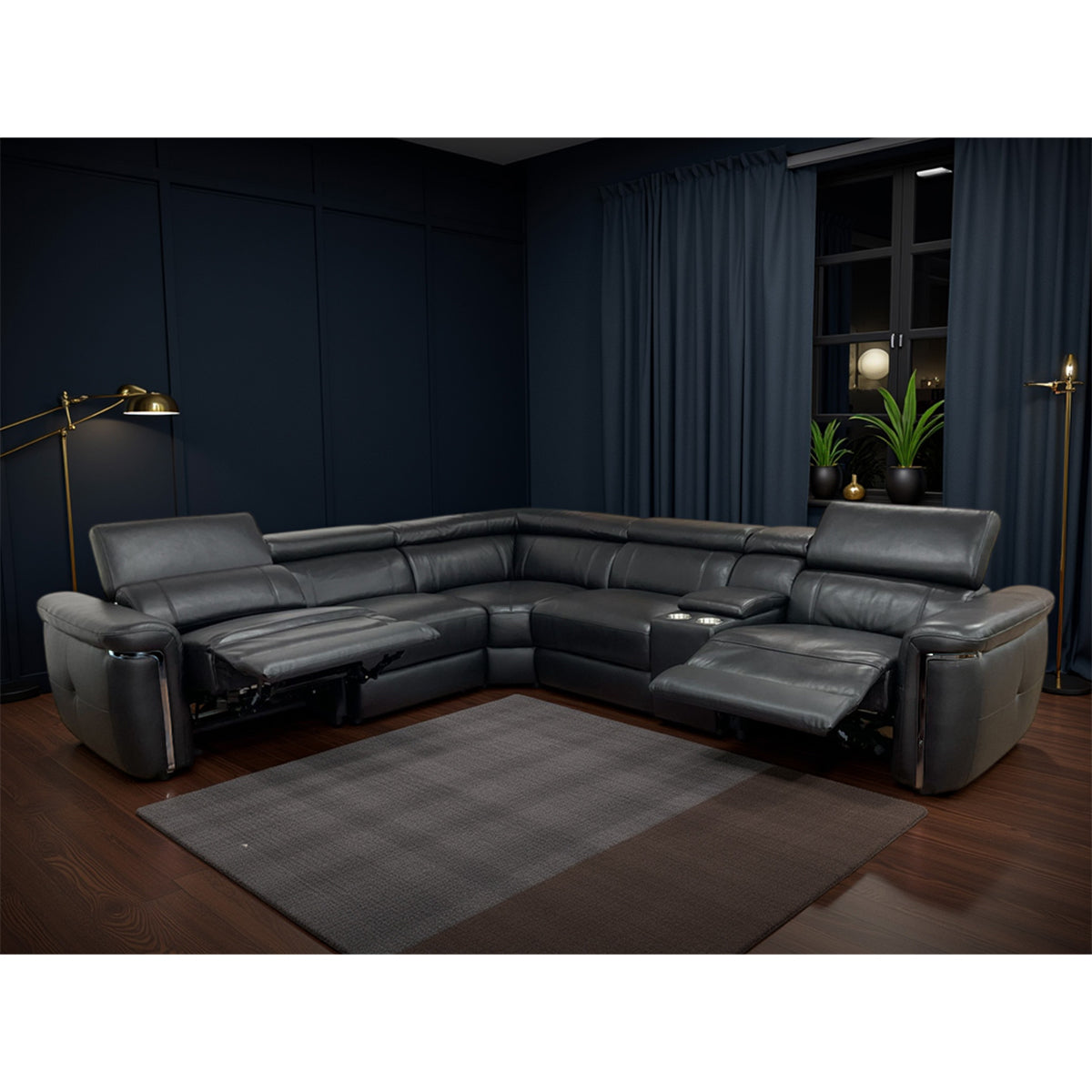 Genuine Leather Corner Sofa Large Electric Recliner - Somerville