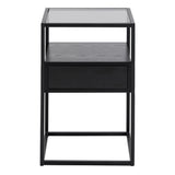 Glass Bedside Table Square With 1 Black Drawer - Randolf