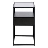 Glass Bedside Table Square With 1 Black Drawer - Randolf