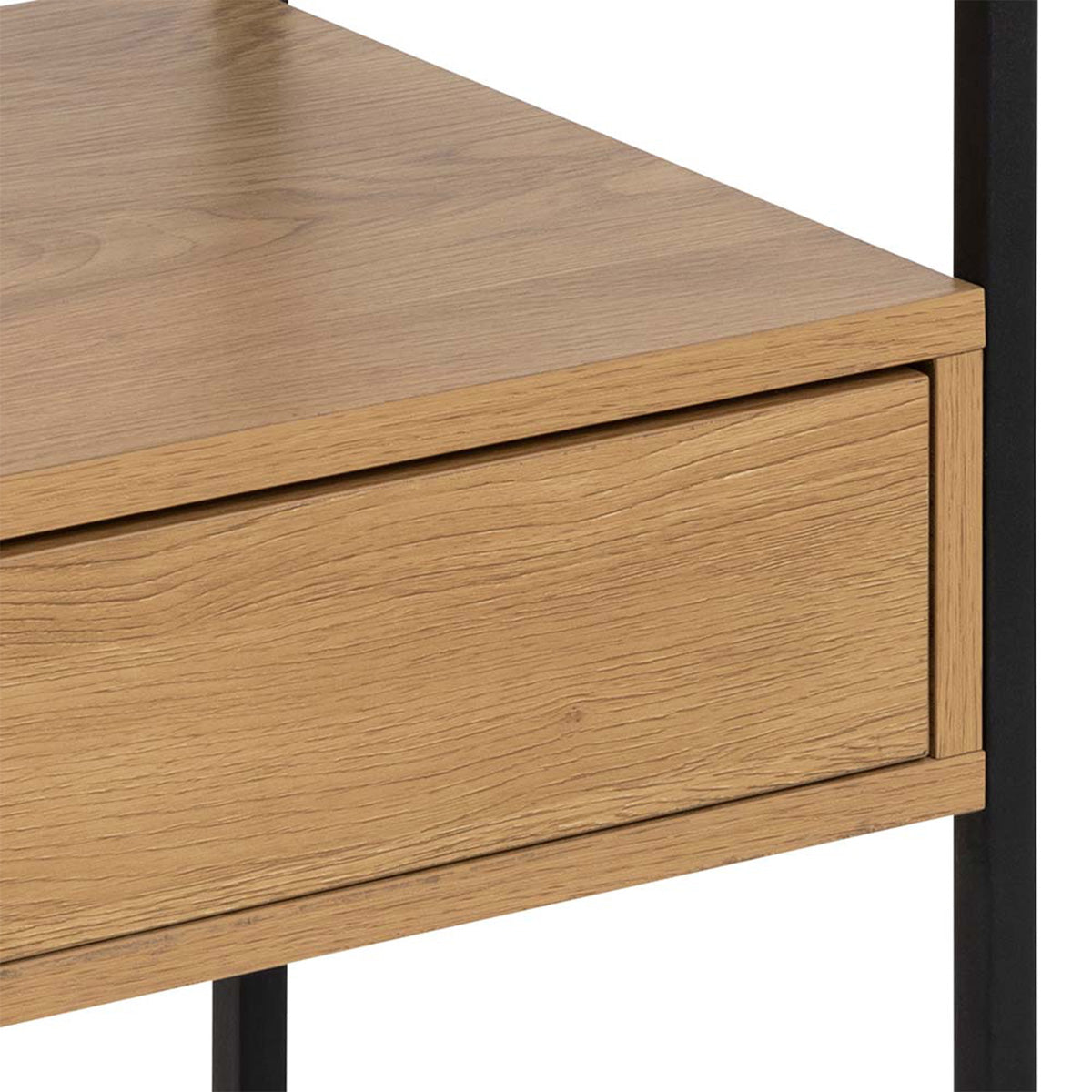 Glass Bedside Table Square With 1 Oak Drawer - Randolf