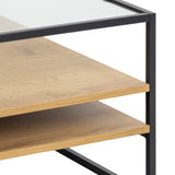 Glass Coffee Table Square With 2 Oak Shelves - Randolf