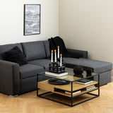 Glass Coffee Table Square With 2 Oak Shelves - Randolf