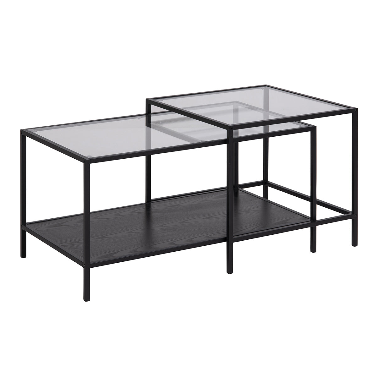 Glass Coffee Tables in Set Of 2 With Black Metal Frame - Seaford