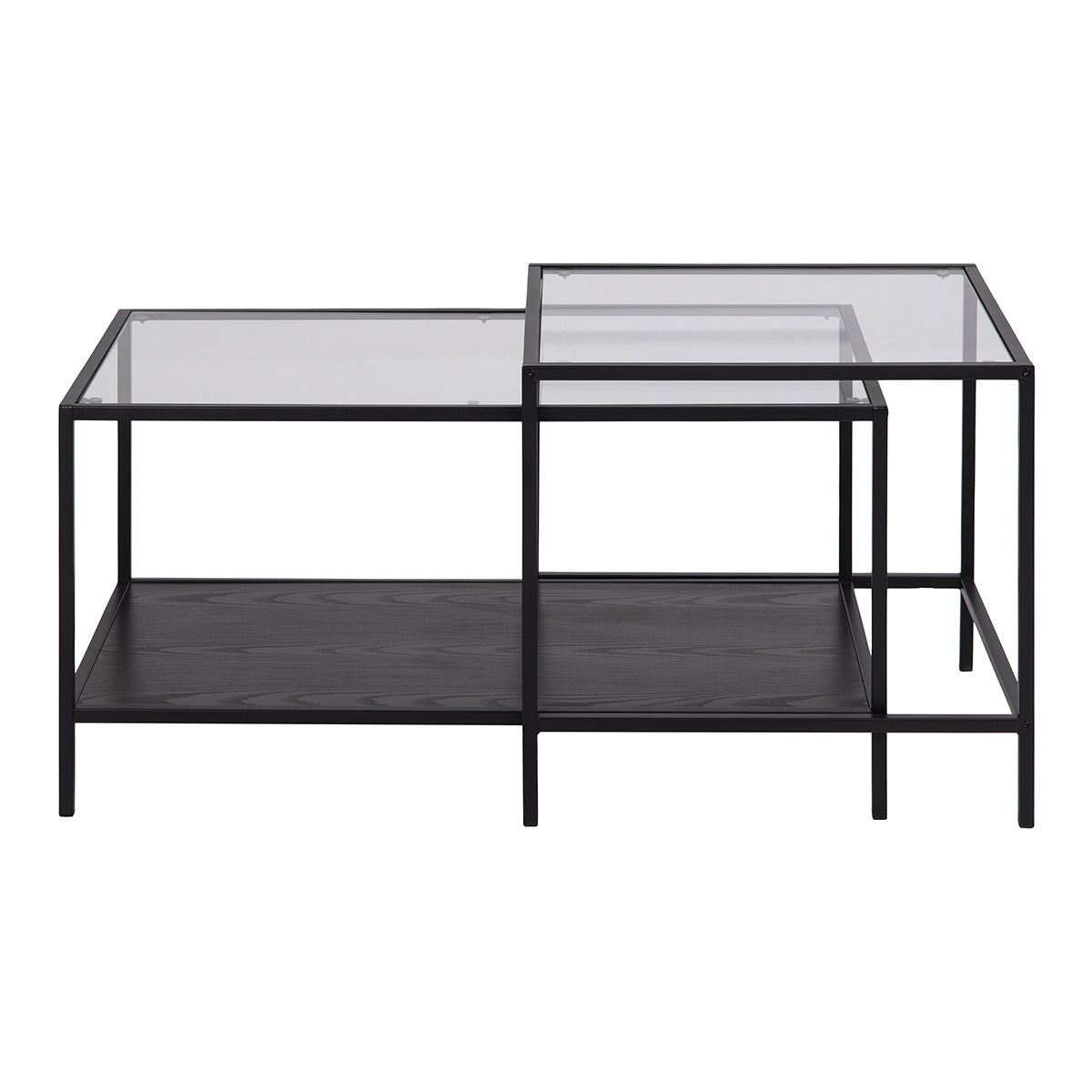Glass Coffee Tables in Set Of 2 With Black Metal Frame - Seaford