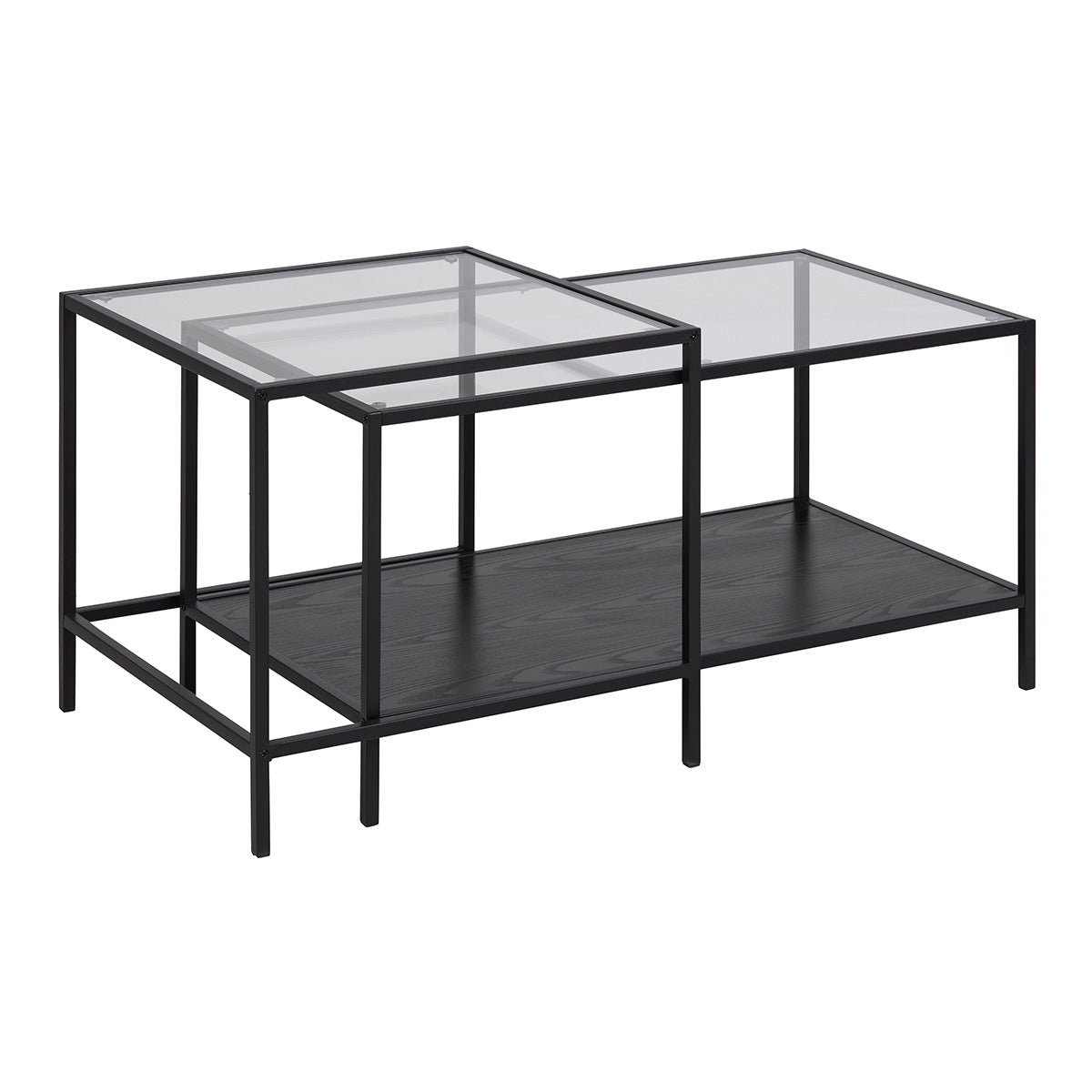 Glass Coffee Tables in Set Of 2 With Black Metal Frame - Seaford