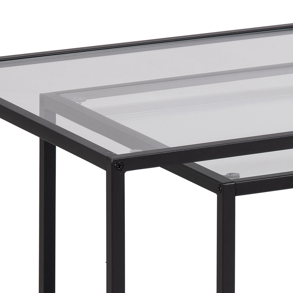 Glass Coffee Tables in Set Of 2 With Black Metal Frame - Seaford
