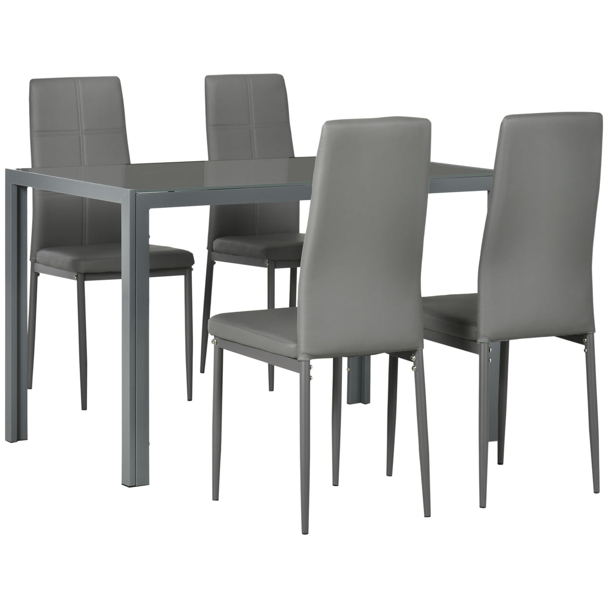Glass Dining Table 120cm Wide Rectangular With 4 Chairs And Metal Frame - Velmora