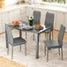 Glass Dining Table 120cm Wide Rectangular With 4 Chairs And Metal Frame - Velmora