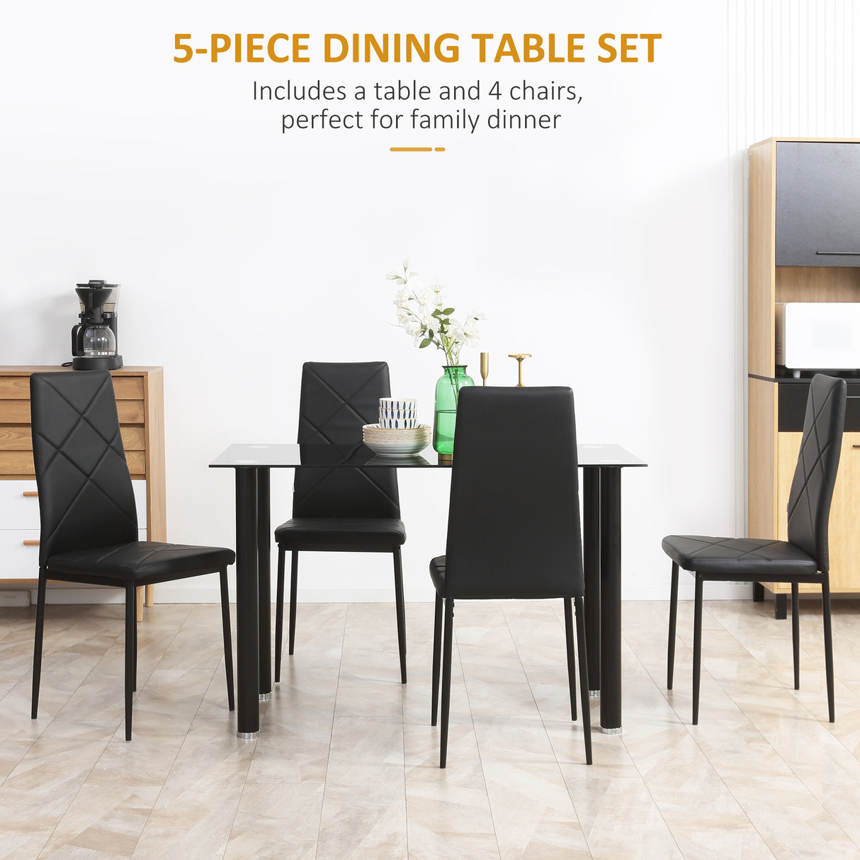 Glass Dining Table 120cm Wide Rectangular With 4 Chairs - Velmora