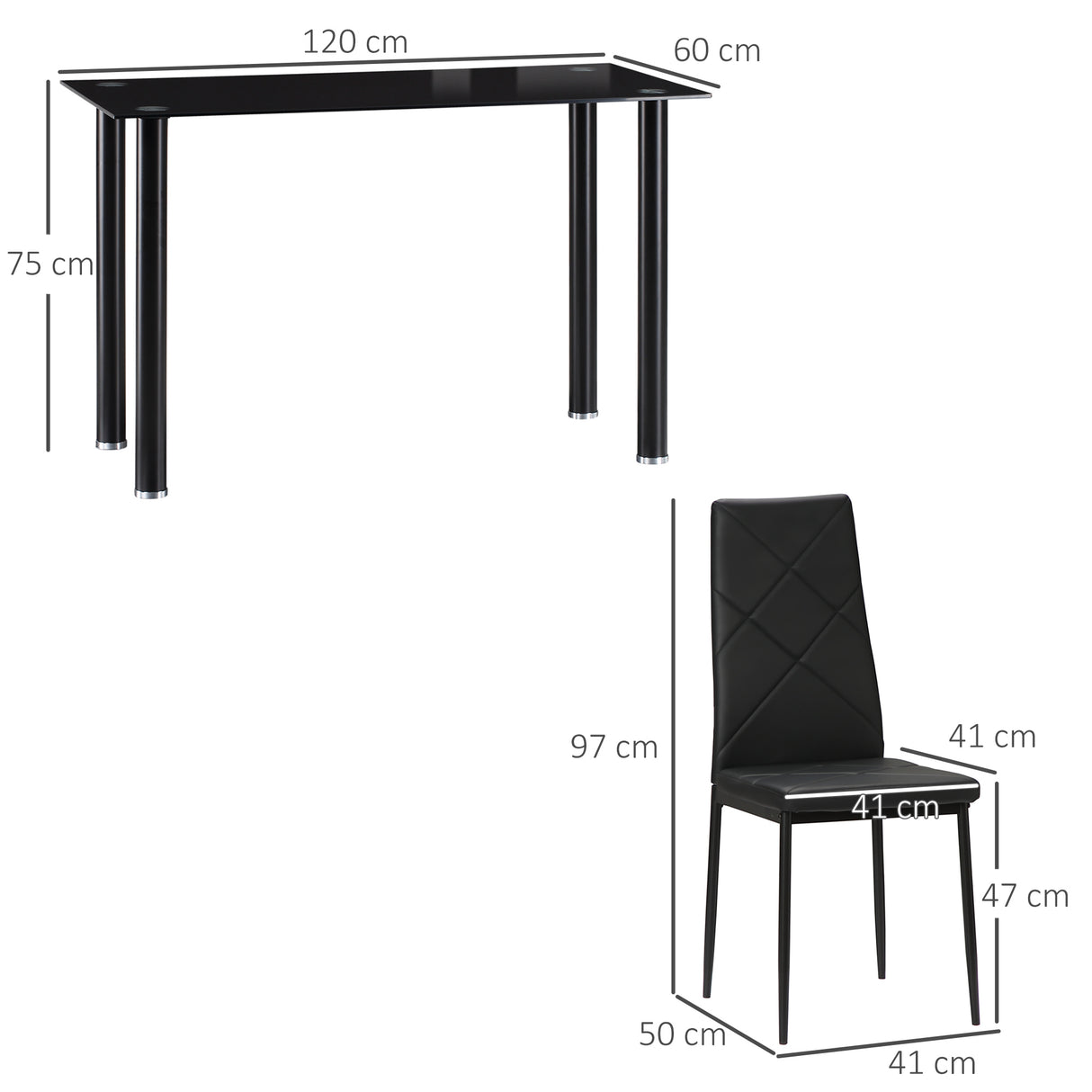 Glass Dining Table 120cm Wide Rectangular With 4 Chairs - Velmora
