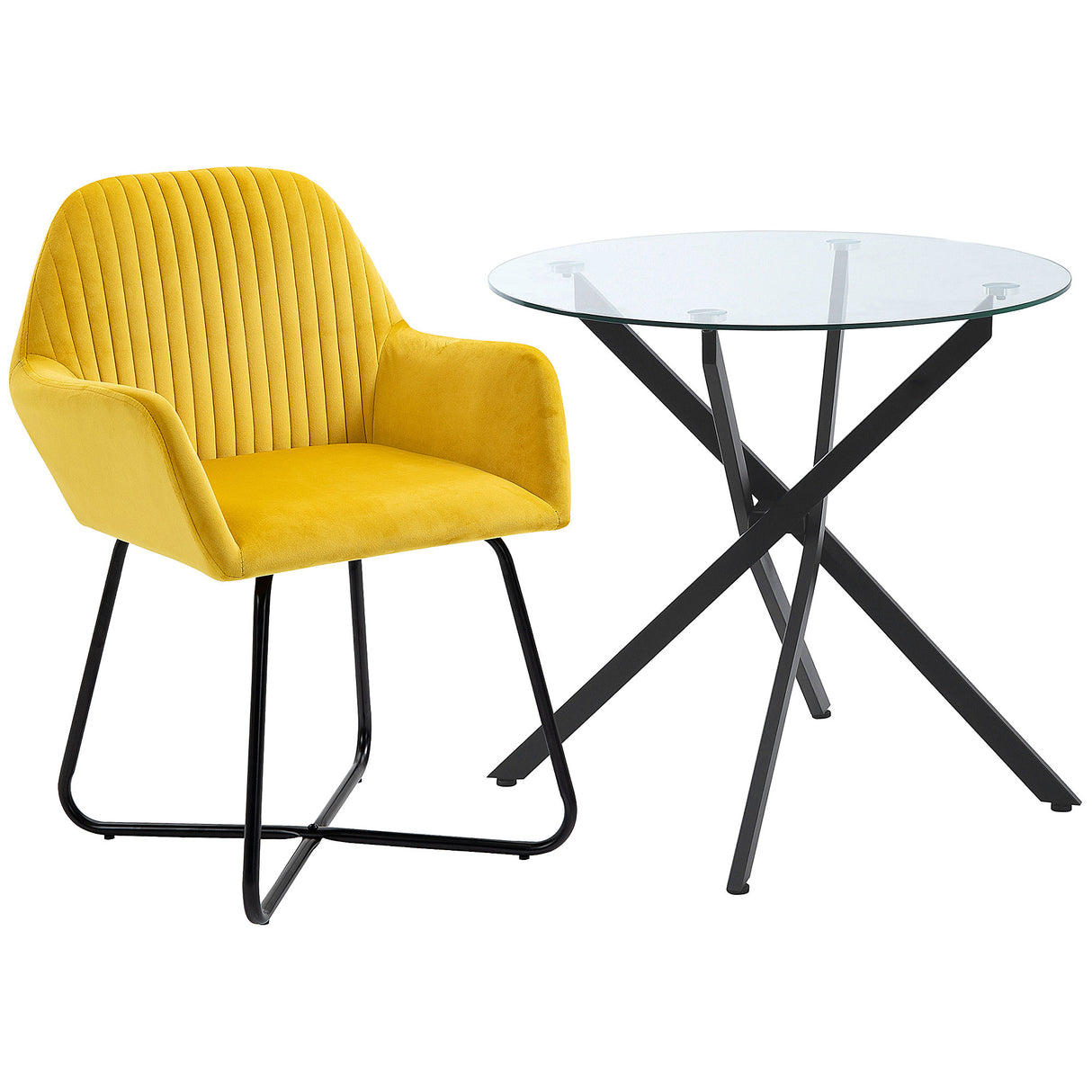 Glass Dining Table 80cm Wide Round With Accent Chair - Velmora