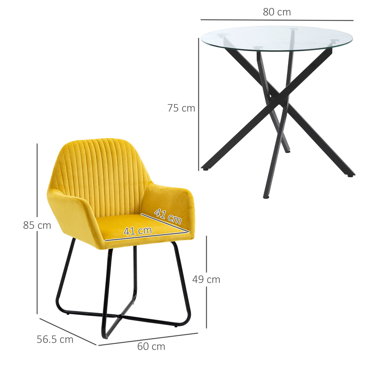 Glass Dining Table 80cm Wide Round With Accent Chair - Velmora