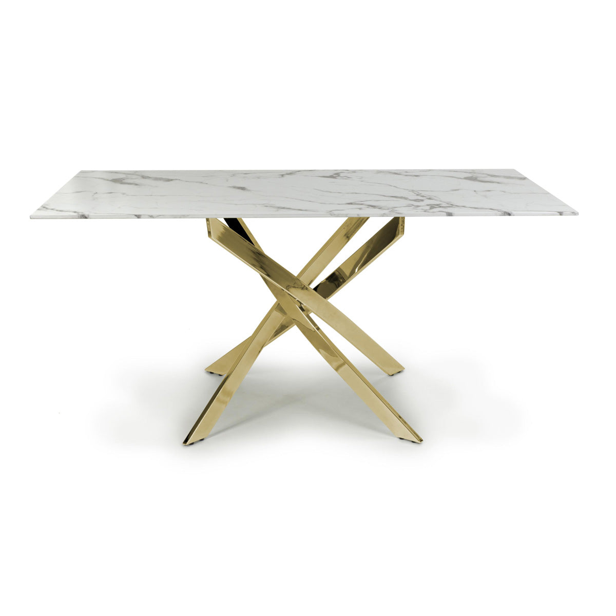 Glass Dining Table for 4 People Rectangular in White Marble Effect - Astoria