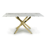 Glass Dining Table for 4 People Rectangular in White Marble Effect - Astoria