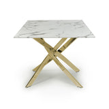 Glass Dining Table for 4 People Rectangular in White Marble Effect - Astoria