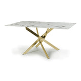 Glass Dining Table for 4 People Rectangular in White Marble Effect - Astoria