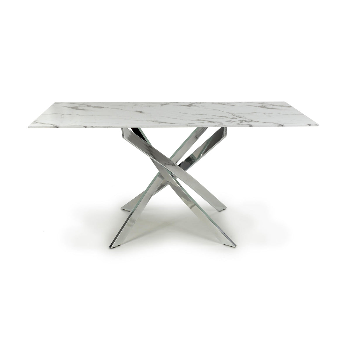 Glass Dining Table for 4 People Rectangular in White Marble Effect - Astoria