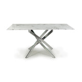 Glass Dining Table for 4 People Rectangular in White Marble Effect - Astoria