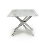 Glass Dining Table for 4 People Rectangular in White Marble Effect - Astoria