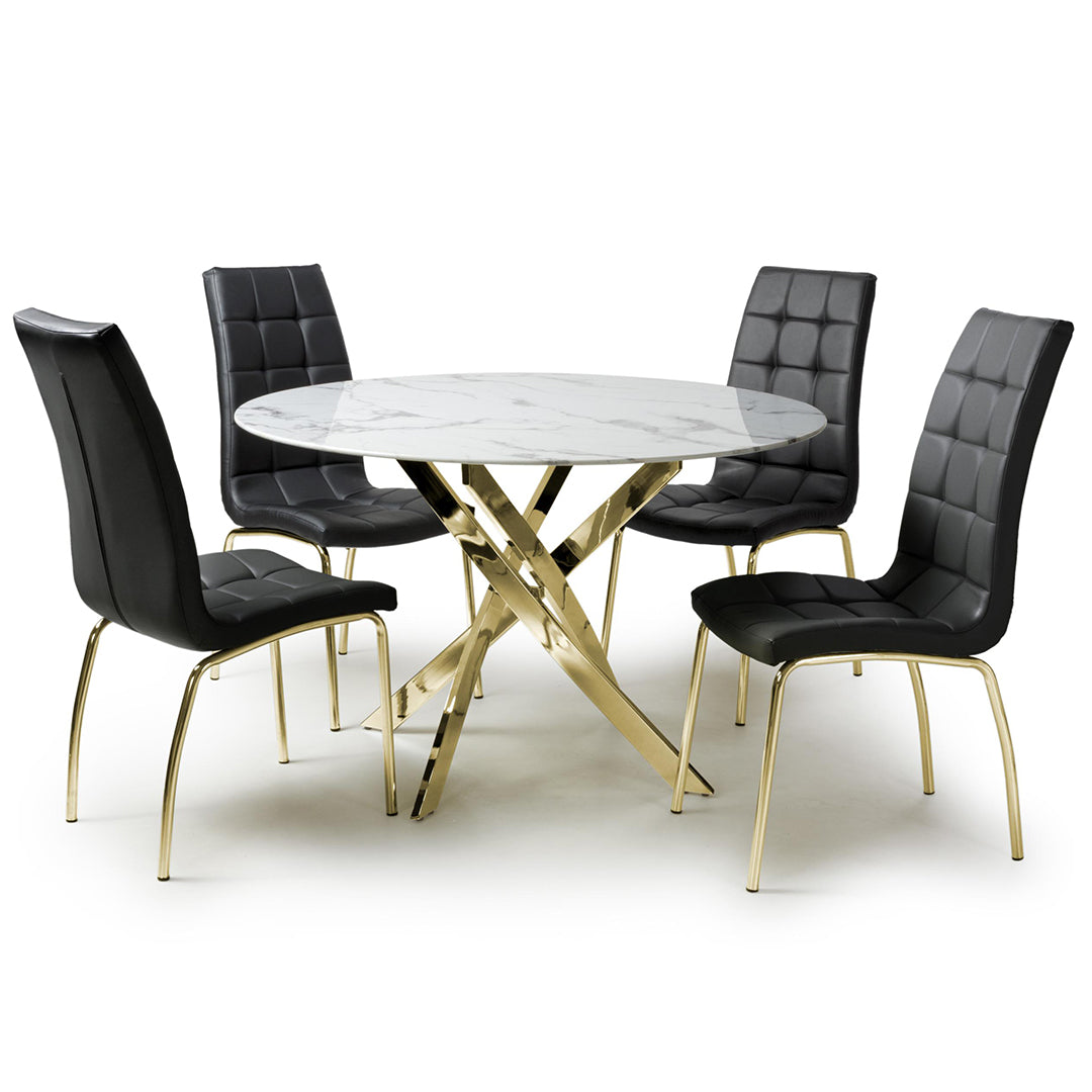Glass Dining Table With Gold Legs 120cm With 4 Jenner Chairs - Astoria