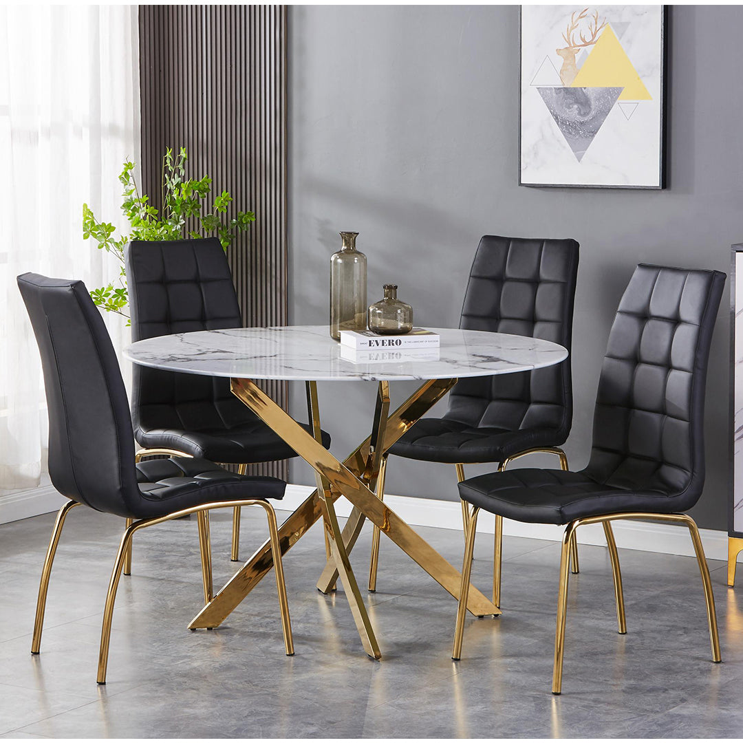 Glass Dining Table With Gold Legs 120cm With 4 Jenner Chairs - Astoria
