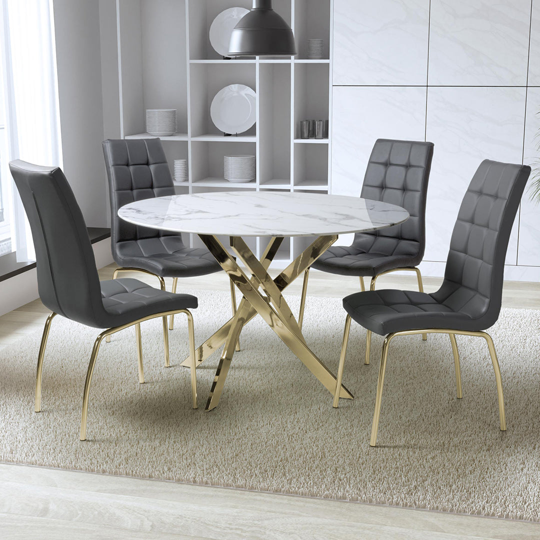 Glass Dining Table With Gold Legs 120cm With 4 Jenner Chairs - Astoria