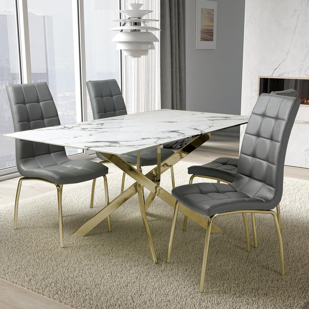 Glass Dining Table With Gold Legs 160cm With 4 Jenner Chairs - Astoria