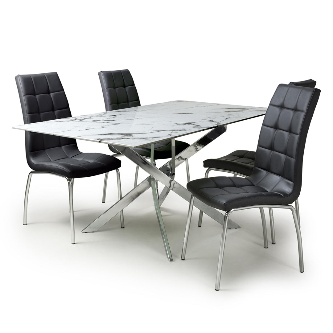Glass Dining Table With Silver Legs 160cm With 4 Jenner Chairs - Astoria