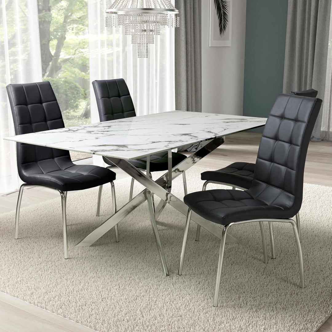 Glass Dining Table With Silver Legs 160cm With 4 Jenner Chairs - Astoria