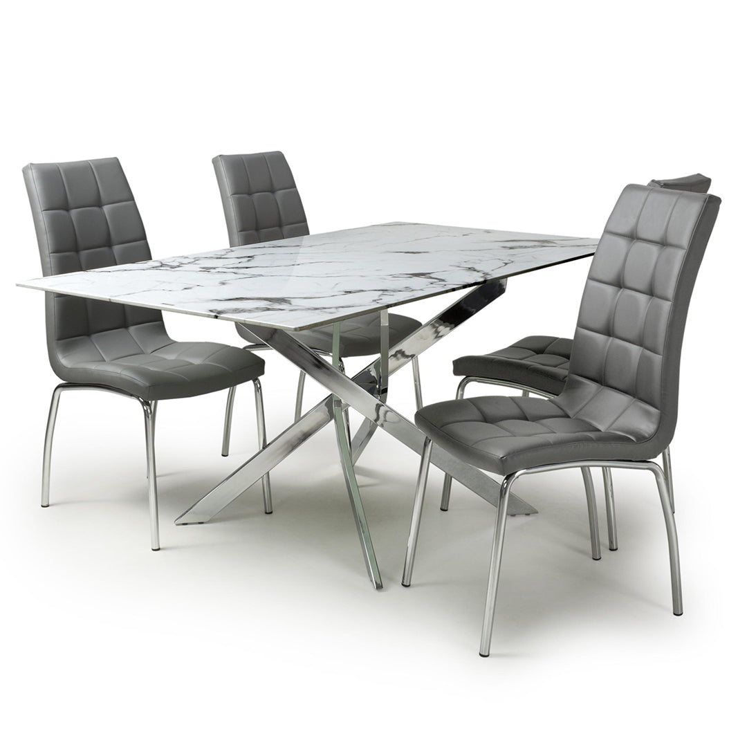 Glass Dining Table With Silver Legs 160cm With 4 Jenner Chairs - Astoria
