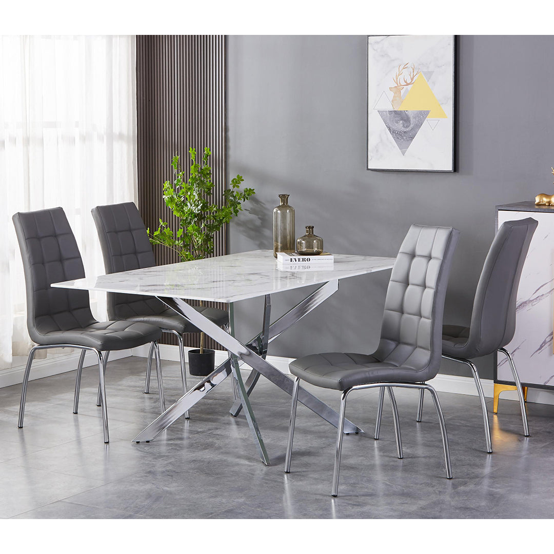 Glass Dining Table With Silver Legs 160cm With 4 Jenner Chairs - Astoria
