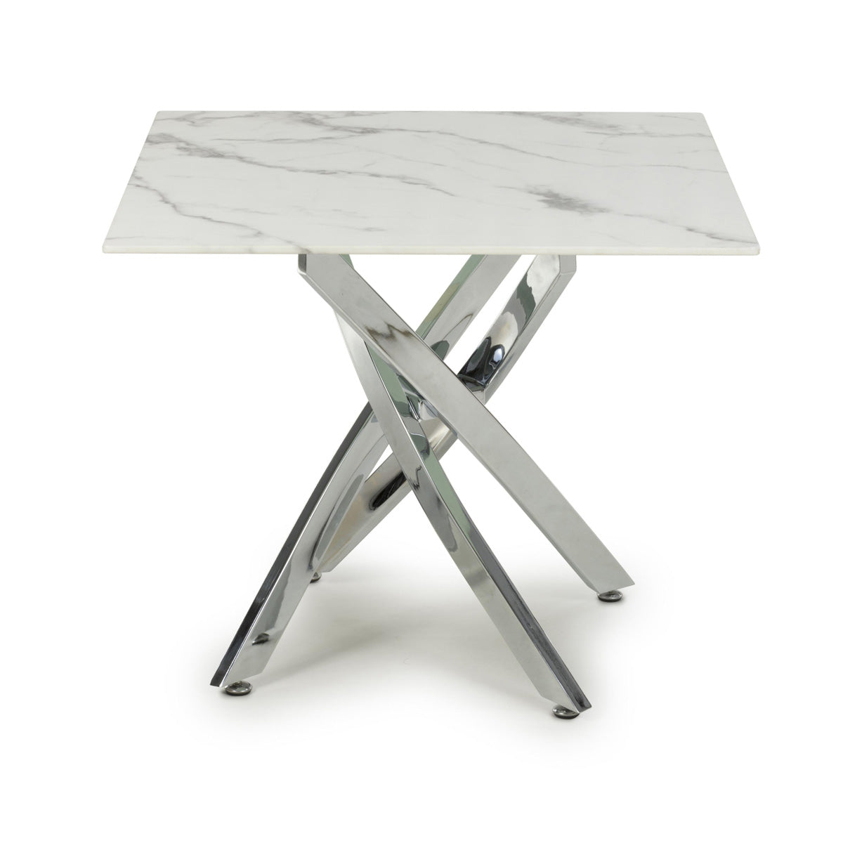 Glass End Table Square in White Marble Effect - Astoria