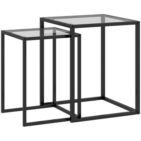 Glass Nest Of 2 Tables 42cm Wide With Steel Frame - Velmora