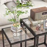 Glass Nest Of 2 Tables 42cm Wide With Steel Frame - Velmora