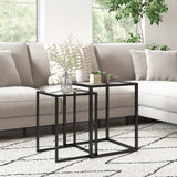 Glass Nest Of 2 Tables 42cm Wide With Steel Frame - Velmora