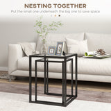 Glass Nest Of 2 Tables 42cm Wide With Steel Frame - Velmora