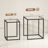 Glass Nest Of 2 Tables 42cm Wide With Steel Frame - Velmora